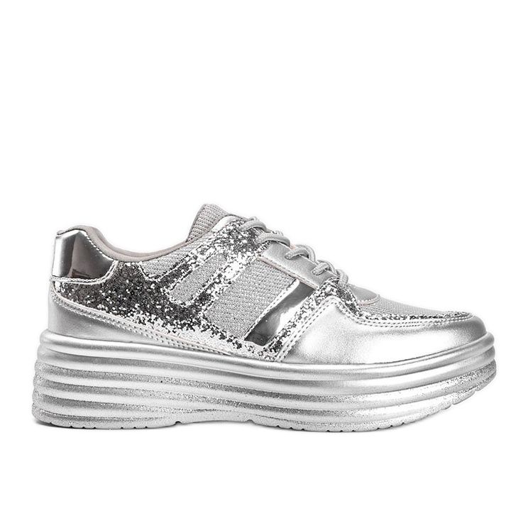 Silverglittriga sneakers med tjock Laurel -sula silver-