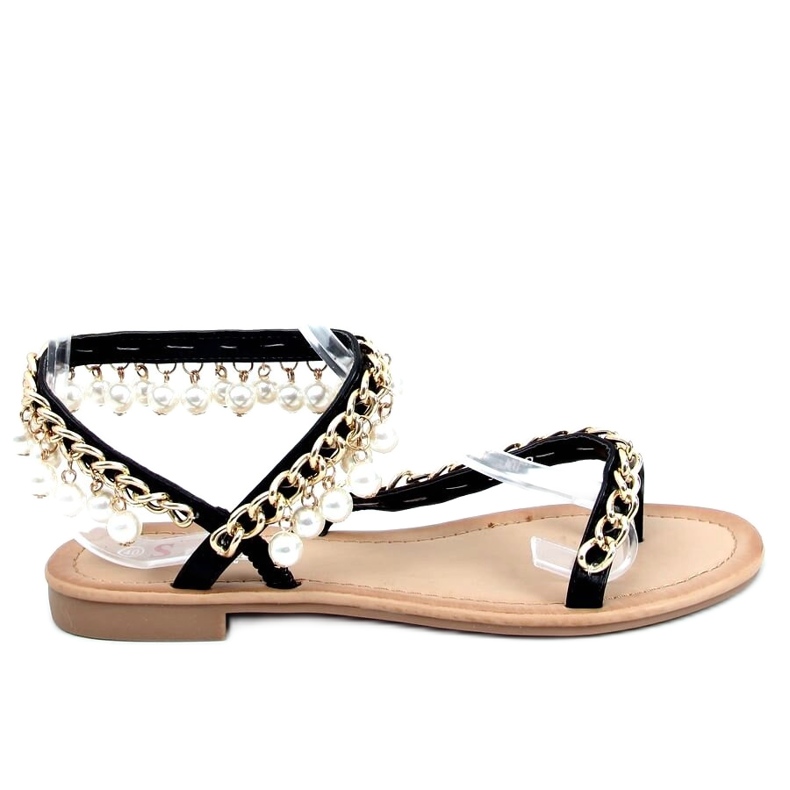 Svarta flip-flops med pärlor JH186P Svart gyllene