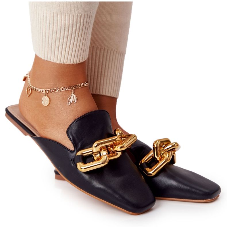 PS1 Svart Call On Me tofflor med överdelar och kedja gyllene