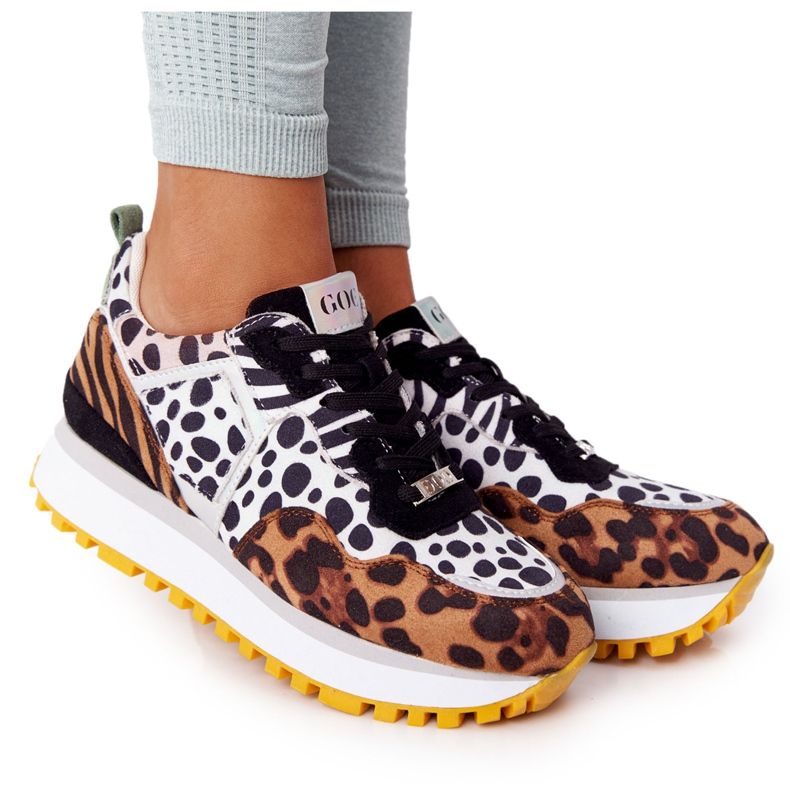 Mockasportskor på plattformen GOE HH2N4003 Brun vit svart