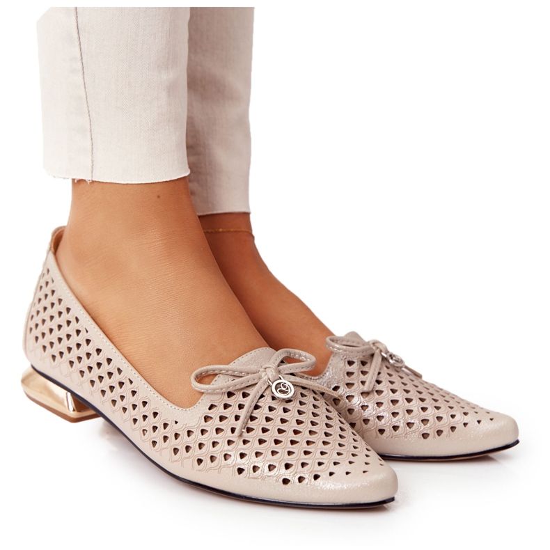 Openwork Loafers On Gold Heels Vinceza 21-10602 Golden beige gyllene