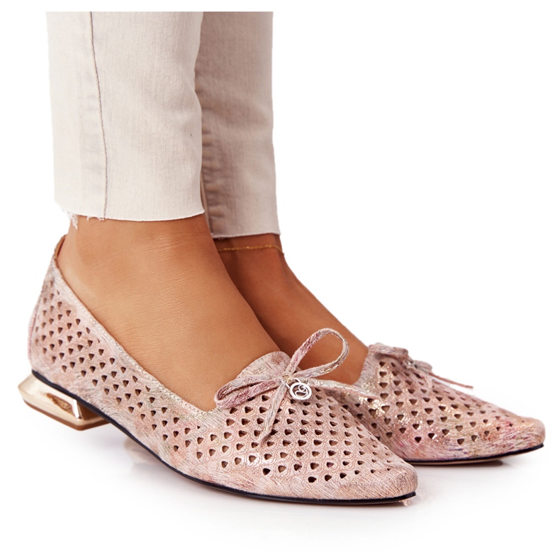 Openwork Loafers On Gold Heels Vinceza 21-10602 Flerfärgad beige rosa gyllene