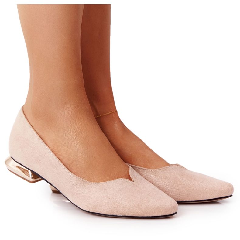 Loafers On Gold Heels Vinceza 21-10601 Beige