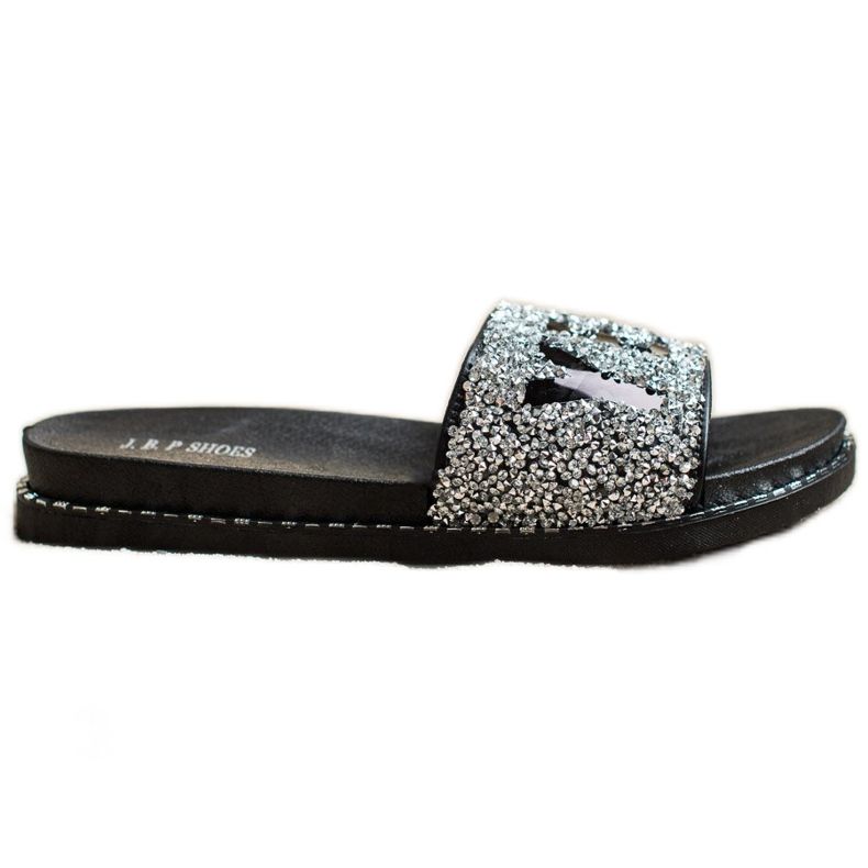 SHELOVET Fashionabla flipflops med kristaller svart silver-