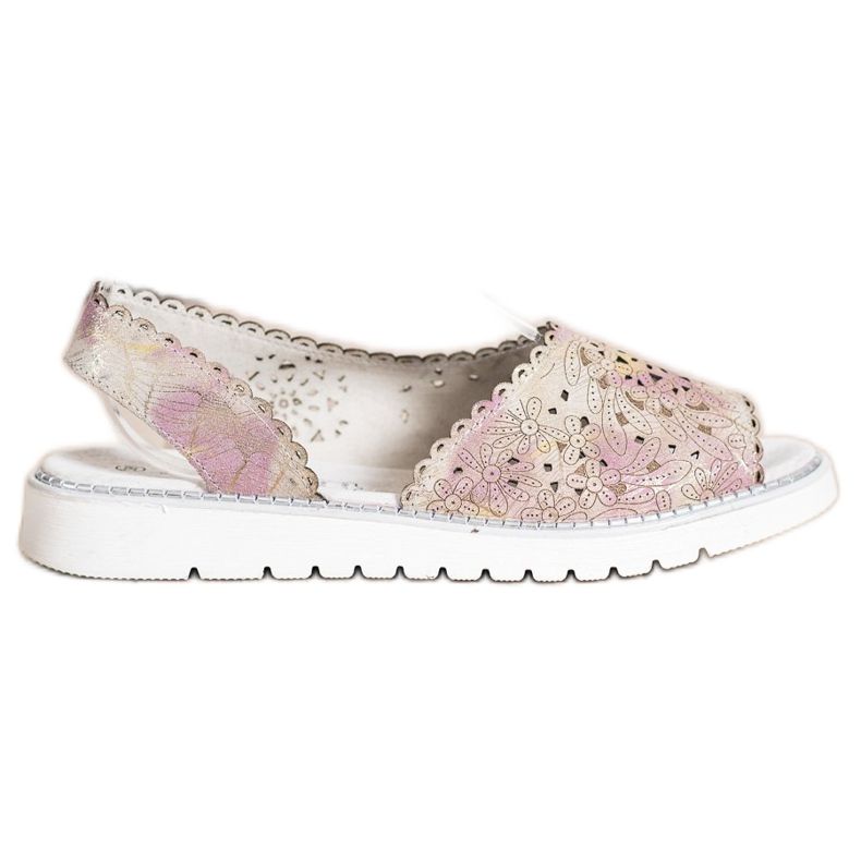 SHELOVET Bekväma lädersandaler beige rosa gyllene