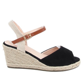 Svart öppen tå espadriller 77-207 Svart beige brun