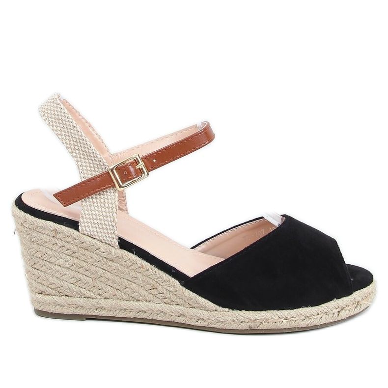 Svart öppen tå espadriller 77-207 Svart beige brun