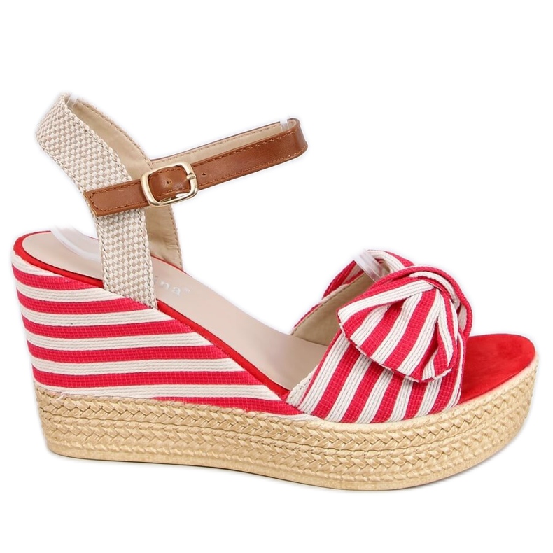 Röda randiga kilsandaler A89907 Röd beige brun