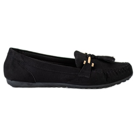Queentina Trendiga loafers i mocka svart gyllene