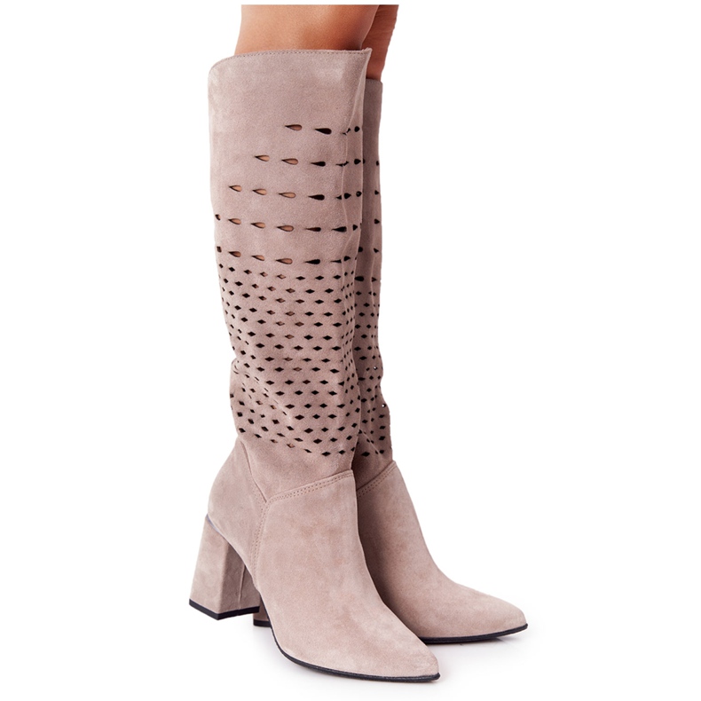 Lewski Shoes Wiosenne Ażurowe Kozaki Lewski skor 2847 / B Beżowe beige