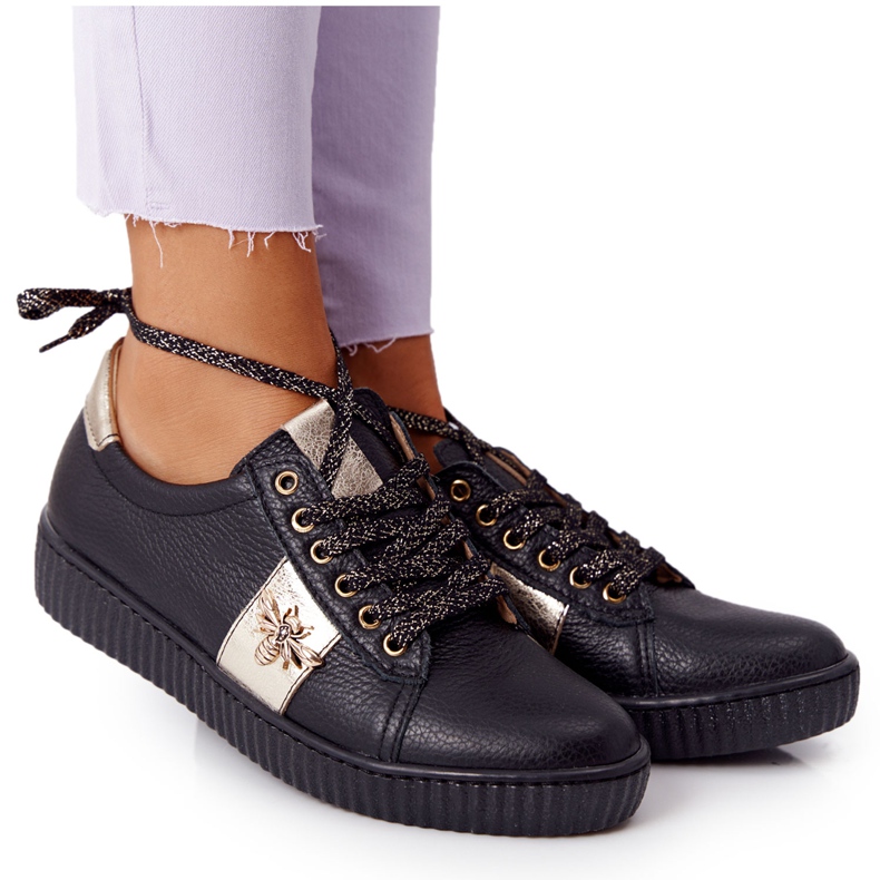 Lewski Shoes Lewski-skor för kvinnor i läder 2786-0 svart-guld gyllene