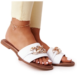 Läder tofflor med kedja Nicole 2652 vit