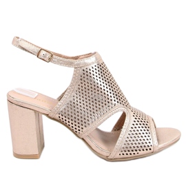 Guldhögklackade sandaler F1877 Guld gyllene