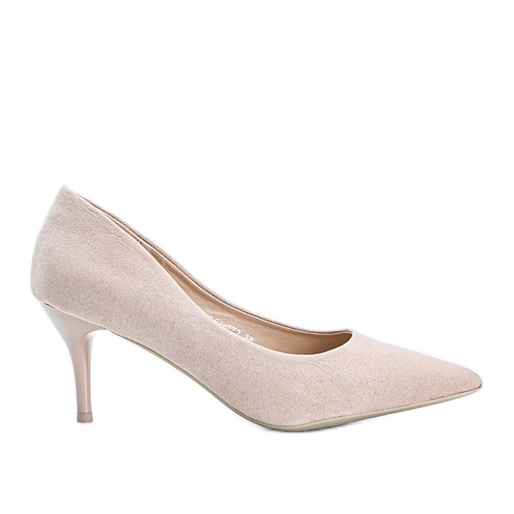 Rosa pumps på en stilettklack i ekologisk mocka Anissa beige