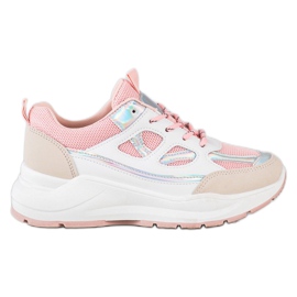SHELOVET Snygga sneakers beige vit rosa silver-