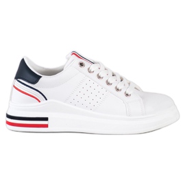 SHELOVET Eco Leather Sneakers vit röd marinblå