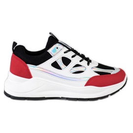 SHELOVET Snygga sneakers vit svart röd silver-