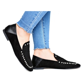 Lu Boo Black Lords Ballerinas för kvinnor med Planta -strass svart silver-