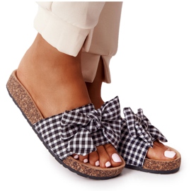 MSMG Tofflor På Kork Sula Med Amara Plaid Rosett vit svart