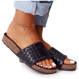 MSMG Svart Catalina läder tofflor på kork sula