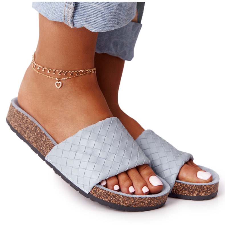 MSMG Blå Catalina Läder Tofflor På Kork Sula