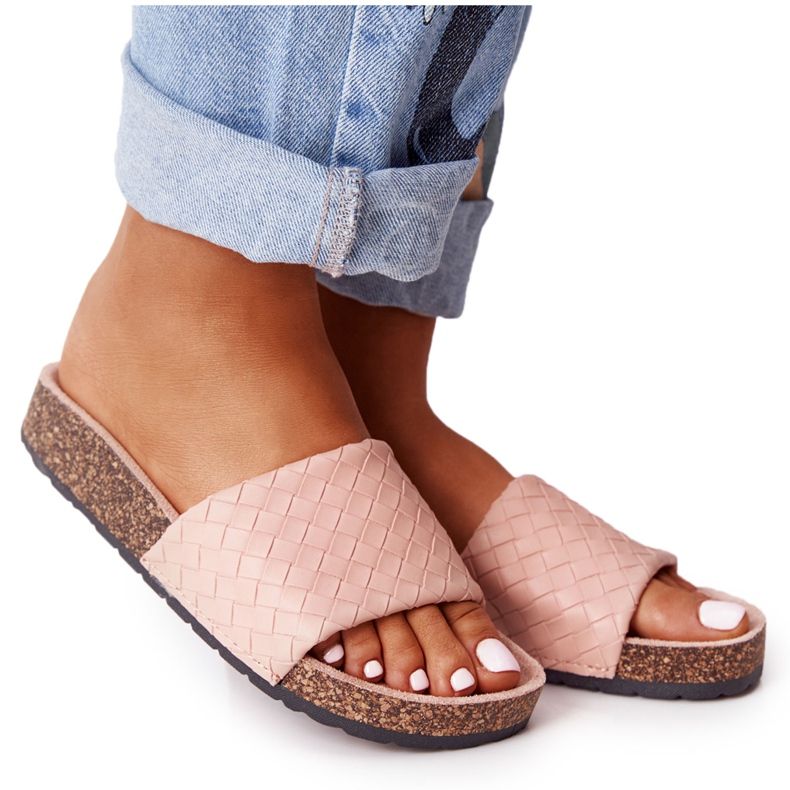 MSMG Läder tofflor på en kork sula ljusrosa Catalina