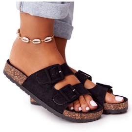 MSMG Svarta Jennifer mocka tofflor på kork sula