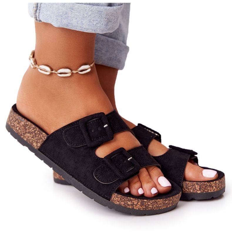 MSMG Svarta Jennifer mocka tofflor på kork sula