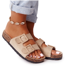 MSMG Jennifer Beige mocka tofflor på kork sula