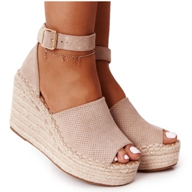 MSMG Beige Makenna Wedge Sandaler med flätor
