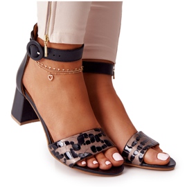 Läder Högklackade Sandaler Maciejka 04141-46 Svart-Guld