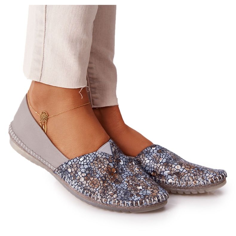 Läderballerinor för kvinnor Maciejka 01930-86 Ashen mångfärgad