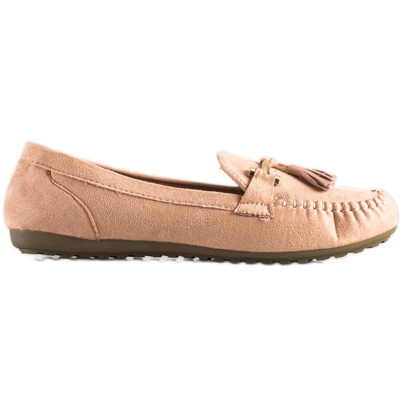 Queentina Trendiga loafers i mocka beige rosa
