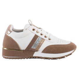 SHELOVET Sneakers med mockainsats vit brun