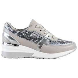 Goodin Grå läder Snake Print Sneakers mångfärgad