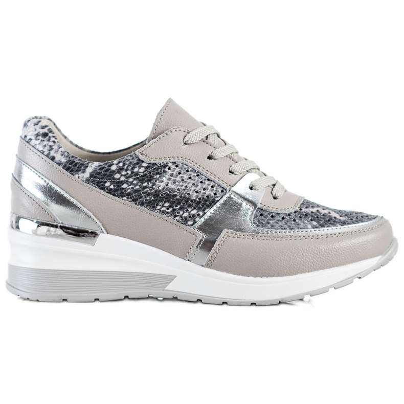 Goodin Grå läder Snake Print Sneakers mångfärgad