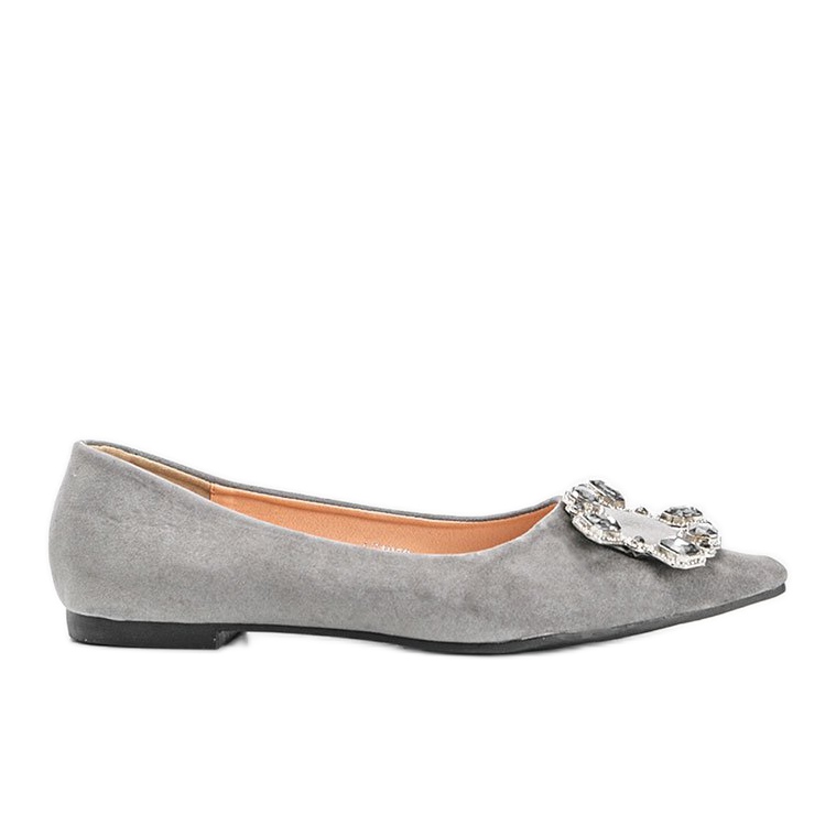 Grå ballerinor dekorerade med glänsande stenar