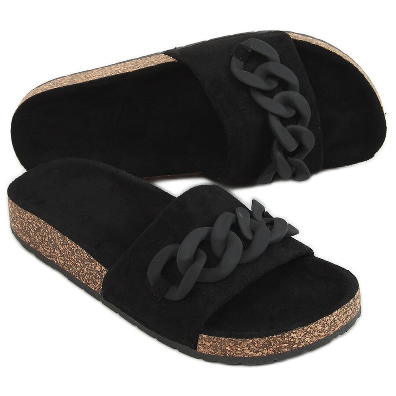 Svarta kork tofflor med kedja DZ907 Svart