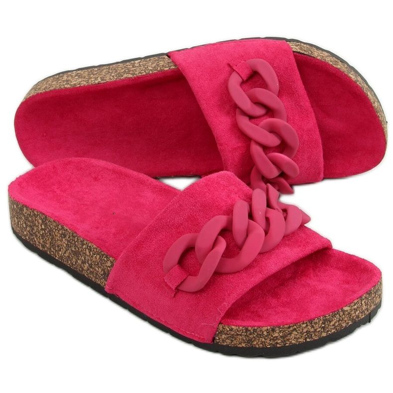 Fuchsia rosa kork tofflor med en kedja DZ907 Peach