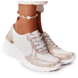 Läder Sneakers On Wedge S.Barski Vit-Guld gyllene