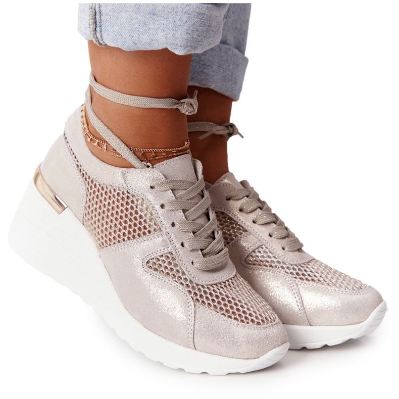 Leather Wedge Sneakers With Mesh S.Barski Golden gyllene
