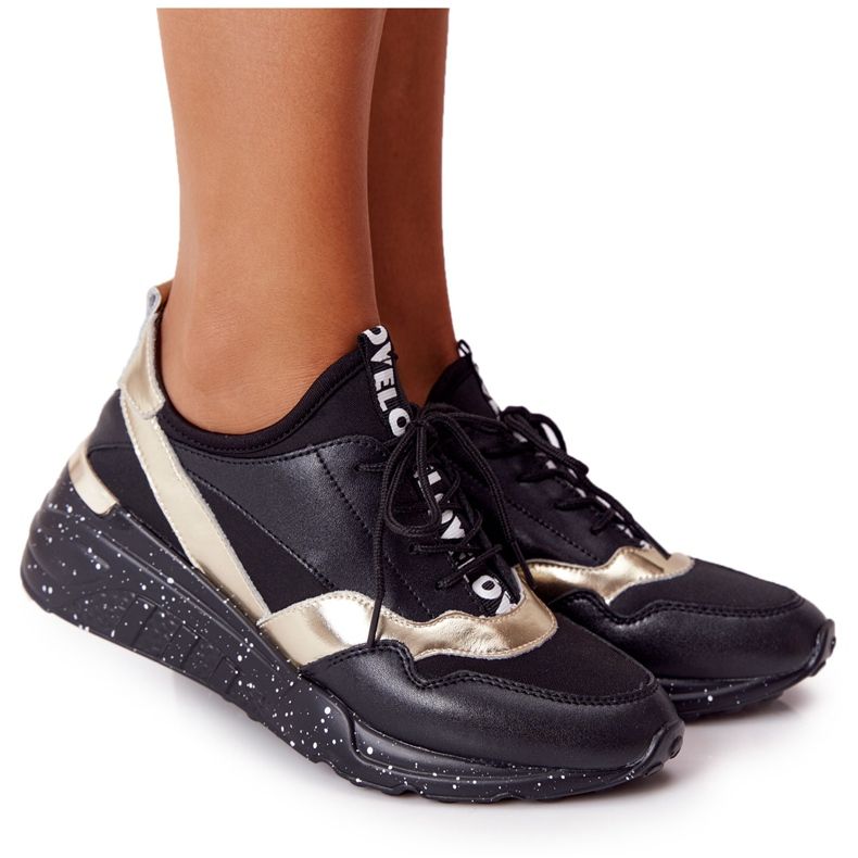 Leather Wedge Sneakers S.Barski Black and Gold svart