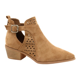 FB1 Kängor för kvinnor på högklackig mocka spänne Camel Esen brun