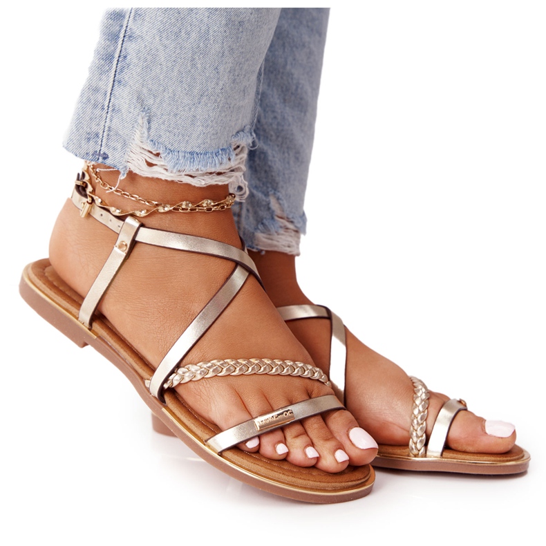 S.Barski Sandaler med fläta S. Bararski 152-1 guld gyllene