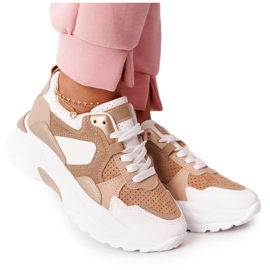 Damskor Sneakers Beige Yolo på stor sula vit