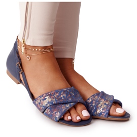 Lädersandaler med blommor Maciejka 04614-43 Marinblå gyllene