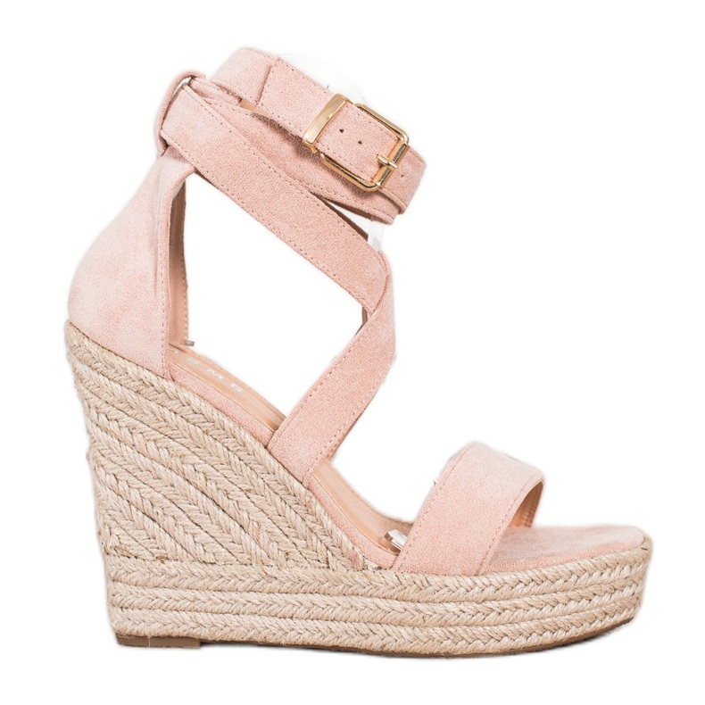 SHELOVET Espadrilles sandaler med spänne rosa