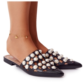 PS1 Svarta rippel tofflor med överdelar och pärlor