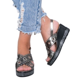 Grå metalliska kile sandaler mån