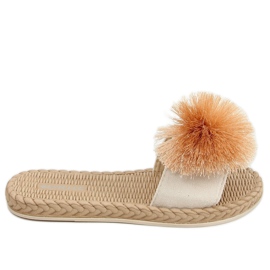 Beige tofflor med pompon S-410 Beige